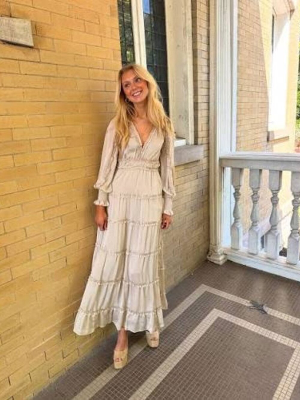 Chelsea & Violet Plisse Ruffled Tiered V Neck Maxi Dress - Picture 3 of 6